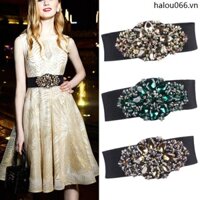 Thắt Lưng Co Giãn Bản Rộng Đính Kim Cương Pha Lê Hợp Thời Trang Cho Nữ Mặc Đầm