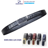 Thắt Lưng Da Cá Sấu Bản 3.5cm Songhan Leather MB01 Bản Liền.Dây Lưng Da Kèm Khóa Trượt Cao Cấp Không Rỉ BH 12 Tháng - nâu - vàng