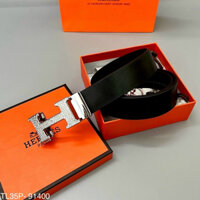 Thắt lưng da nam HM dây da trơn đen mặt đúc hình chữ H đính đá vòng cung bản khoá tự động TL35P