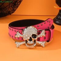 Thắt lưng đầu lâu bằng kim cương giả BLAZESKY, Thắt lưng đinh tán thanh niên Skeleton, Trang trí quần cổ điển Thời trang cá nhân Dây thắt lưng Pu Nữ / Bé gái
