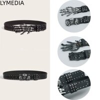 Thắt lưng đầu lâu LYMEDIA, Thắt lưng đinh tán đa năng Punk, Thắt lưng có thể điều chỉnh thời trang thông thường Unisex
