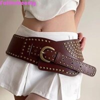 Thắt lưng đinh tán kim loại FALLFORBEAUTY, có thể điều chỉnh Punk rộng rãi Cummerbunds, Dây đeo thắt lưng bằng da PU thanh lịch Trang phục Corset eo giảm béo