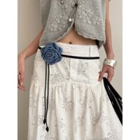 Thắt lưng hoa chiffon Pháp cho phụ nữ, vintage, denim cao cấp, trang trí dây thắt lưng cho váy hoa hồng xanh