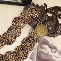 Thắt lưng in họa tiết da báo RADIANTBEAM, Thắt lưng khóa bò cạp bằng kim loại Y2K, Thắt lưng cổ điển phong cách Baroque Da PU Dây thắt lưng nam cao bồi