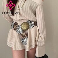 Thắt lưng in họa tiết da báo COVIEEZB, Thắt lưng khóa bò cạp bằng kim loại Y2K, Thời trang cổ điển Phong cách Baroque Thắt lưng cao bồi hình bầu dục dành cho nữ