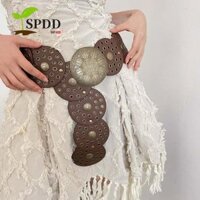 Thắt lưng khóa tròn SPDD, Thắt lưng rỗng Y2K bằng kim loại, Da PU cổ điển Phong cách Baroque Dây thắt lưng Khóa kim loại Quần jean trang trí