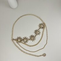 Thắt lưng kim loại cổ điển, dây chuyền hoa hướng dương, phụ kiện thắt lưng cao cấp nhiều lớp
