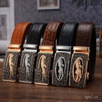 Thắt lưng nam da thật tự động, da bò lớp đầu tiên, thắt lưng họa tiết cá sấu nam, phong cách Hàn Quốc, thời trang, đa năng