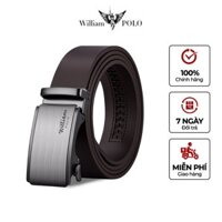 Thắt lưng nam mặt bạc Williampolo dây nịt nam da bò khắc logo thanh lịch khóa tự động POLO221795-96P