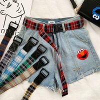 Thắt lưng nam nữ mới, thắt lưng vải nylon kẻ sọc, khóa vuông đen, thắt lưng quần, khóa đôi, thắt lưng vải kẻ sọc thường ngày