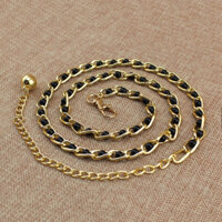 Thắt Lưng Ngọc Trai Nịt Móc Xích Chuỗi Hạt Đeo Eo Body Ngọc Trai Dây Kim Loại Mạ Vàng Đầm Váy  - ĐEN