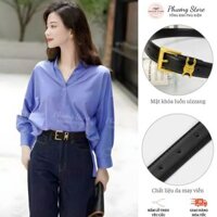 Thắt Lưng Nữ Bản To Chữ X 3CM Celin Khóa Kim Luồn Mạ Vàng Sáng Cá Tính Dây Da May Viền Tỉ Mỉ T21