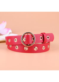 Thắt Lưng Nữ Khóa Kim Loại Tròn TL002 MayHomes, Dây Lưng Nữ, Dây Nịt Nữ Mặt Tròn Chất Liệu Da PU Bền Đẹp - Đỏ