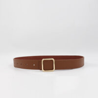 Thắt Lưng Nữ Mặt Vuông Cách Điệu Da PU - Vàng - Nâu đậm