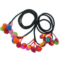 Thắt lưng Pom-Pom Thái Lan, phong cách dân tộc, phụ kiện túi quần áo, vải may thủ công, dây cotton bện màu sắc dài