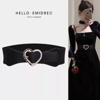 Thắt lưng rộng Nữ Ngọc trai Trang trí trái tim Dây thun màu đen #YDG0114#