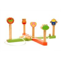 Thảy vòng trúng đích 5 cột gỗ to đẹp, có kèm vòng nhựa tháo ráp vòng 15 cm, thanh chéo 45 cm