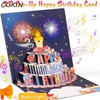 Thẻ chúc mừng sinh nhật CUXIN, Thẻ chúc mừng bật lên 3D bằng giấy rỗng, Hiệu ứng pháo hoa nến có thể thổi được Sáng tạo Thẻ dập lá sang trọng Mẹ