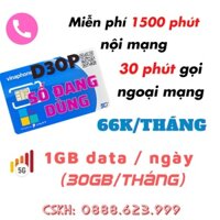 [THẺ ĐĂNG KÝ / GIA HẠN] GÓI  cước D30P - VinaPhone - Chu kỳ 12 tháng