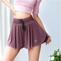 Thể dục thể thao, quần short hai lớp ôm dáng, thon gọn, có lót trong, Quần Yoga giả hai lớp chống lộ