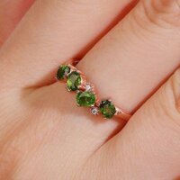 Thế Hệ Thứ Hai Diopside Nữ Nhẫn Bạc 925 dát Ngọc Lục Bảo Đá Quý Hoa Hồng Vàng Ánh Sáng Phong Cách Sang Trọng Niche Sống Miệng