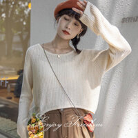 Thể hiện áo len dệt kim ngắn xương đòn nữ áo ngắn không đều dài tay thủy triều rộng