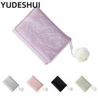 Thẻ khóa ngắn YudhUI, Ví đơn giản màu trơn, Ví đựng tiền xu bóng sang trọng PU dễ thương dành cho sinh viên