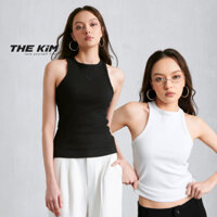 THE KIM Áo ba lỗ thun gân cổ tròn thêu logo chìm , Áo tanktop bo viền sát nách T250