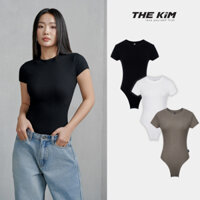 THE KIM Áo bodysuit ngắn tay cổ tròn , áo liền thân thun tăm lạnh T294