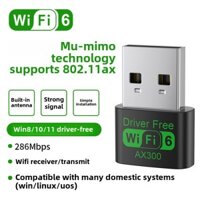 Thẻ mạng không dây USB WiFi6 không cần driver 300M Mini AX300 thu phát WiFi không dây