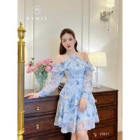 The Muse Collection đầm kiểu xòe tiểu thư chất voan hoa có mút xinh xĩu phối cổ yếm trễ vai