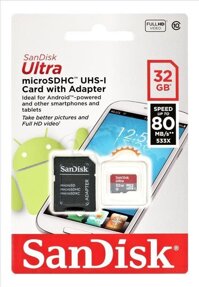 Thẻ nhớ 32G SanDisk Ultra Class 10 80Mb/s + 01 Áo thẻ