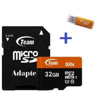 Thẻ Nhớ 32GB Micro SDHC Team 500x Class 10 U1-80MB/s (Đen Cam) – Hàng Chính Hãng + Tặng đầu đọc thẻ micro 2.0 (mẫu ngẫu nhiên)