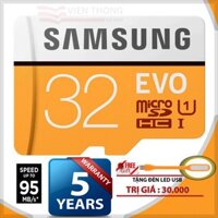 Thẻ nhớ 32GB Samsung up to 95MB/s EVO MicroSDHC Tốc độ cao (Cam) tặng đèn LED USB (màu ngẫu nhiên)