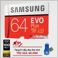 Thẻ nhớ 64Gb Micro SD Samsung Evo Plus 100MB/s U3 Class 10 kèm Adapter - (Bảo hành 5 năm) tặng đầu đọc thẻ (ngẫu nhiên)