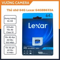 Thẻ nhớ 64GB Micro SDXC Lexar Công nghệ Class 10 độ phân giải Full HD