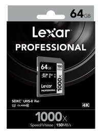 Thẻ nhớ 64GB Pro 1000X SDXC UHS2 U3 150MB/90MB/s Lexar