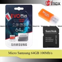 Thẻ nhớ 64GB Samsung Evo Plus New (100 Mb/s) + Adapter + Đầu đọc thẻ Micro