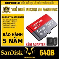 Thẻ nhớ 64GB SanDisk Kèm Adapter – MicroSD Ultra Class10 – CHÍNH HÃNG – Bảo hành 5 năm