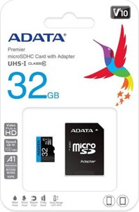 Thẻ nhớ Adata MicroSDHC dung lượng 32GB – Class 10, U1, V10, A1 - Có Adapter chuyển SD