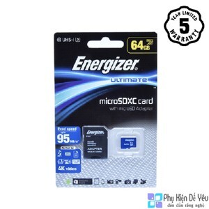 Thẻ nhớ Energizer​​ Ultimate micro SDXC 64GB Class10 UHS-I - 95​​MB/s FMDAAU064A