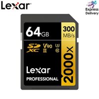 Thẻ Nhớ Lexar 2000X SD 32GB 128GB 64GB Class 10 U3 V90 4K 32 64 128GB 300MB Cho Máy Ảnh SDXC SDHC + Adapter