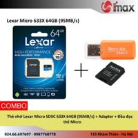 Thẻ nhớ Lexar Micro SDXC 633X 64GB (95MB/s) + Adapter + Đầu đọc thẻ Micro