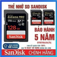 Thẻ nhớ máy ảnh Sandisk Extreme PRO 128GB 64GB 32GB 16GB U3  upto 170MB/s chụp tốc độ cao và quay video 4K