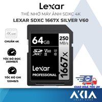 Thẻ nhớ máy ảnh SDXC 64GB/ 128GB Lexar 1667X Silver V60 4K, tốc độ đọc 250MB/s, ghi 100MB/s