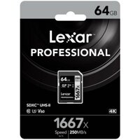 Thẻ nhớ Máy Ảnh SDXC Lexar Professional 64GB 1667x UHS-II U3 V60 Read 250MB/s / Write 120MB/s (Đen)