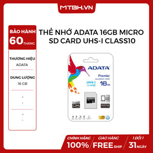 Thẻ nhớ Micro SD 16GB Adata Class 10