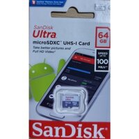 Thẻ nhớ Micro SD 64GB Sandisk Ultra Class 10 UHS-I 100Mb/s chuyên dùng ghi hình cho camera IP và điện thoại