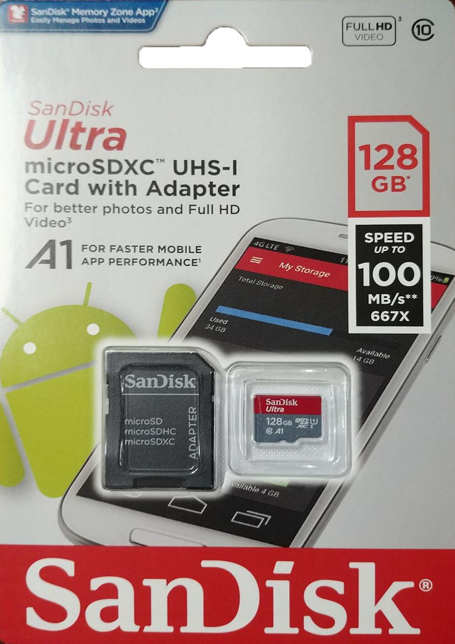 Thẻ nhớ microSDHC 128GB class 10 sandisk ultra A1 100mb/s
