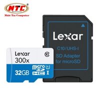 Thẻ nhớ MicroSDHC Lexar 32GB Class 10 300x 45Mb/s kèm adapter - không box (Xanh)